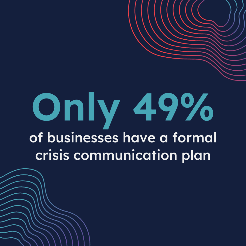 A ShadowHQ branded quote reads: "Only 49% of businesses have a formal crisis communication plan."