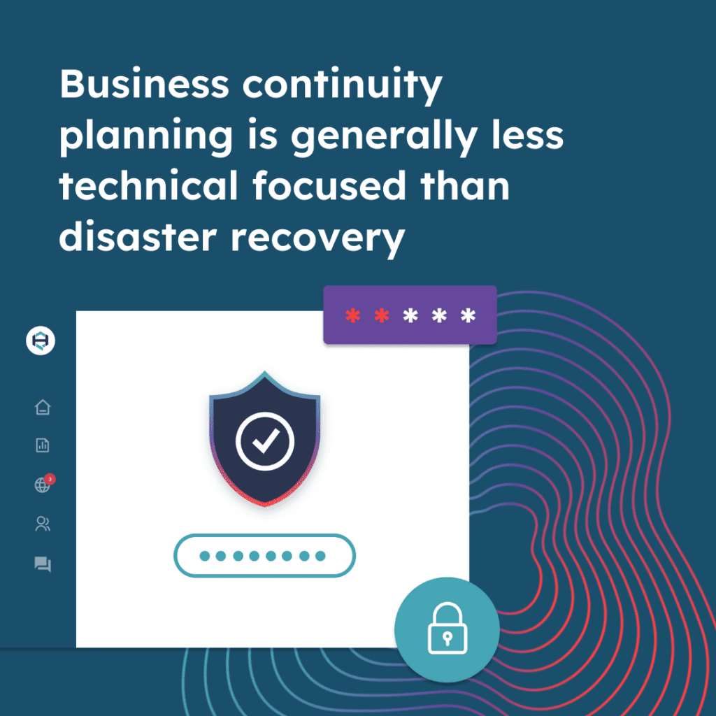 ShadowHQ branded quote "Business continuity planning is generally less technical focused than disaster recovery".