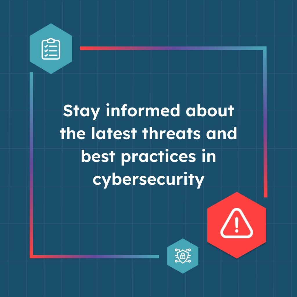 A branded ShadowHQ quote that reads "Stay informed about the latest threats and best practices in cybersecurity".